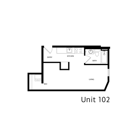 Floor plan for studio, 1 bath, 436 sqft
